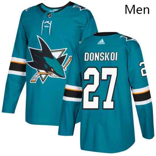 Mens Adidas San Jose Sharks 27 Joonas Donskoi Authentic Teal Green Home NHL Jersey
